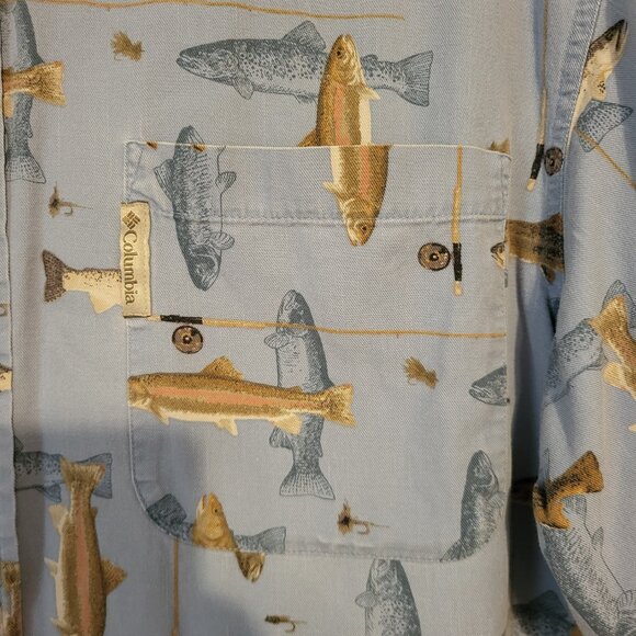 Columbia River Lodge Shirt Mens XL Blue Angler Tackle Fish Novelty - Picture 3 of 6
